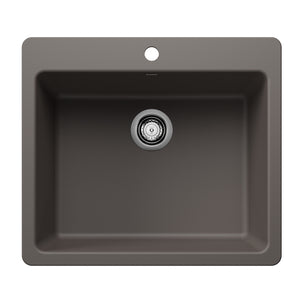 Alternate Image for Blanco Liven 25" Dual Mount Silgranit Kitchen Sink, Volcano Gray, 1 Faucet Hole, 443224