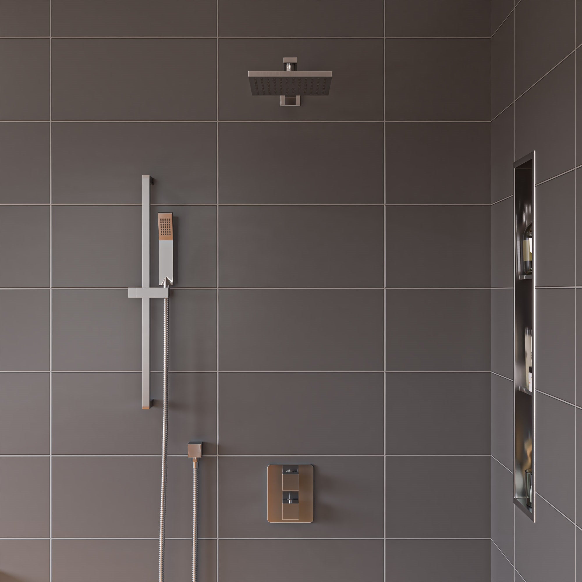 Alternative View of ALFI brand AB2830-BN Brushed Nickel 2 Way Thermostatic Square Shower Set, Brass