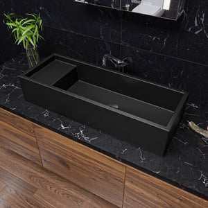 Alternate Image for ALFI brand 39.4" x 14.6" Rectangle Above Mount or Semi Recessed Fireclay Bathroom Sink, Black Matte, No Faucet Hole, AB39TRBM