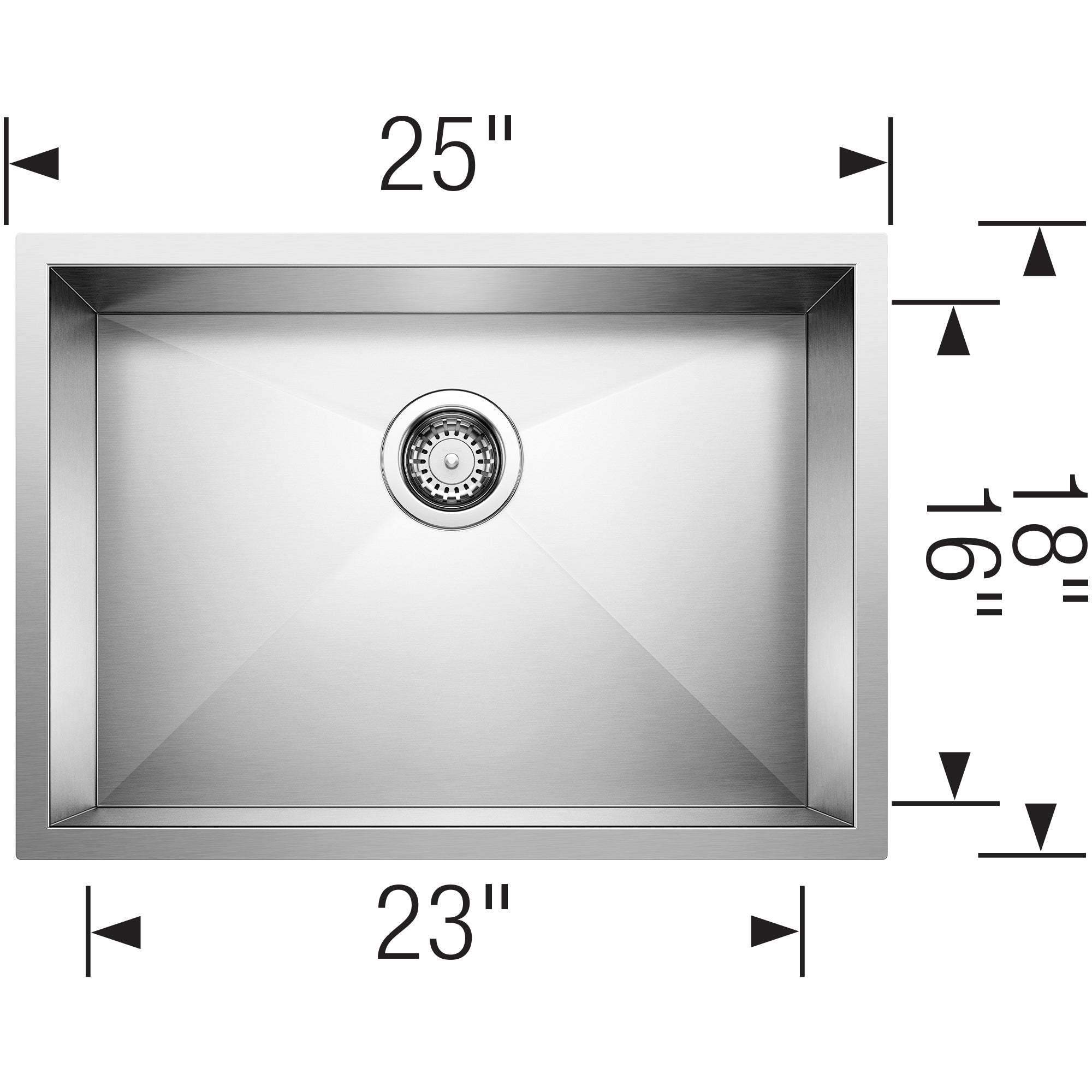 Blanco Quatrus 25" Undermount Stainless Steel Kitchen Sink, Satin Polish, 18 Gauge, No Faucet Hole, 443051