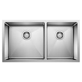 Blanco Quatrus 33" Undermount Stainless Steel Kitchen Sink, 60/40 Double Bowl, Satin Polish, 18 Gauge, No Faucet Hole, 443150