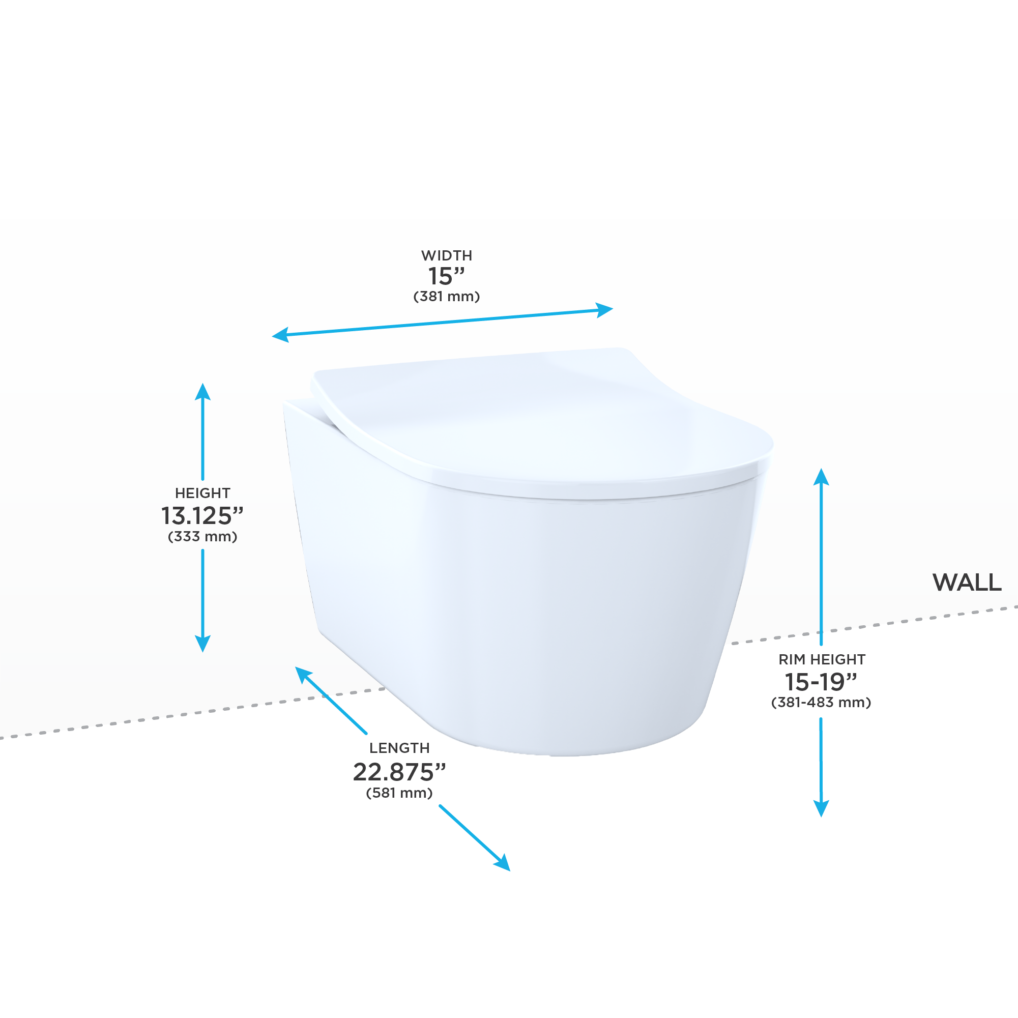 TOTO RP Wall-Hung Contemporary D-Shape Dual Flush 1.28 and 0.9 GPF Toilet with CEFIONTECT, Cotton White, Vitreous China, CT447CFG#01