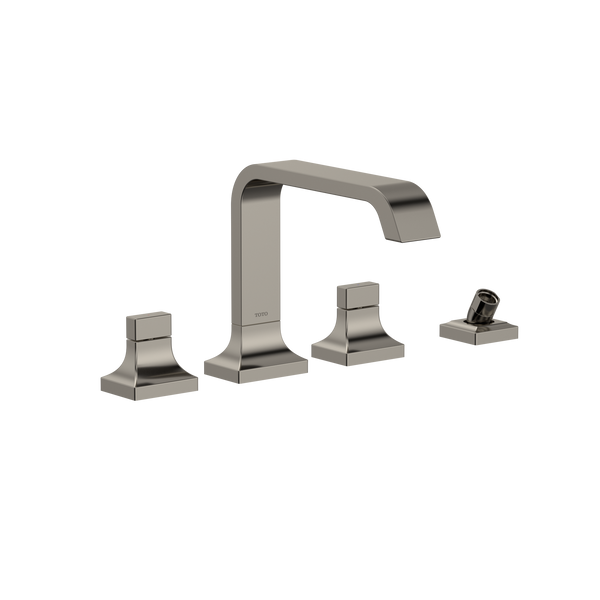 TOTO GC Two-Handle Deck-Mount Roman Tub Filler Trim with Handshower, Polished Nickel, Brass, TBG08202U#PN