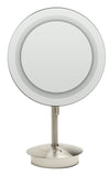 ALFI brand ABM9FLED-BN Brushed Nickel Tabletop Round 9" 5x Magnifying Cosmetic Mirror with Light