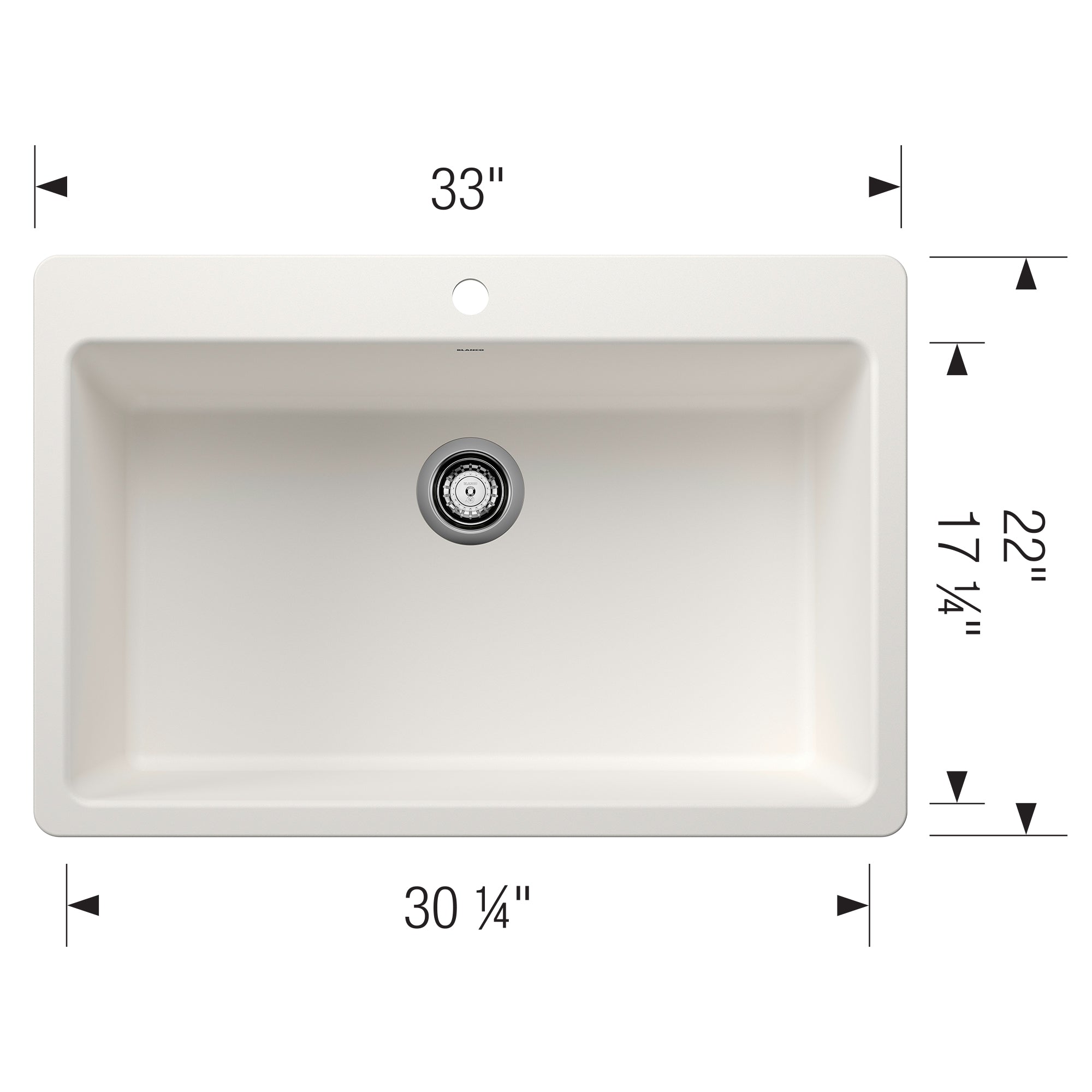 Blanco Liven 33" Dual Mount Silgranit Kitchen Sink, White, 1 Faucet Hole, 443197