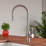ALFI Solid Brushed Stainless Steel Single Hole Pull Down Kitchen Faucet, AB2028-BSS