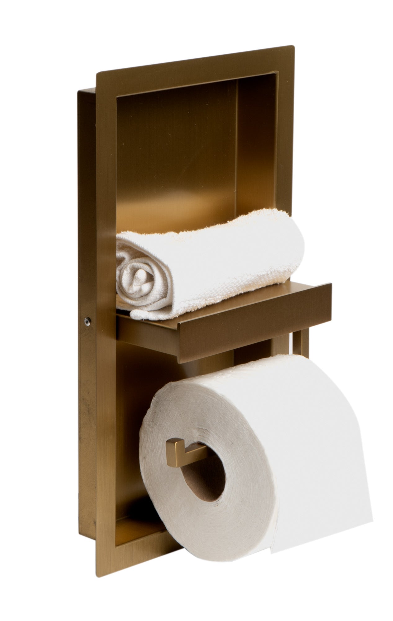 ALFI brand ABTPNP88-BG Brushed Gold PVD Stainless Steel Recessed Toilet Paper Holder Niche, 19 Gauge