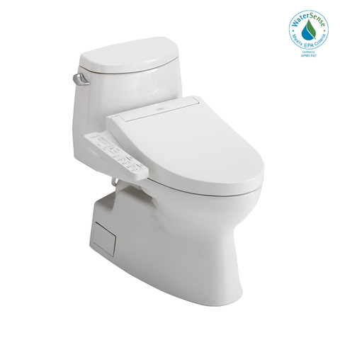 TOTO WASHLET+ Carlyle II One-Piece Elongated 1.28 GPF Toilet and WASHLET+ C2 Bidet Seat, Cotton White, Vitreous China|Plastic, MW6143074CEFG#01