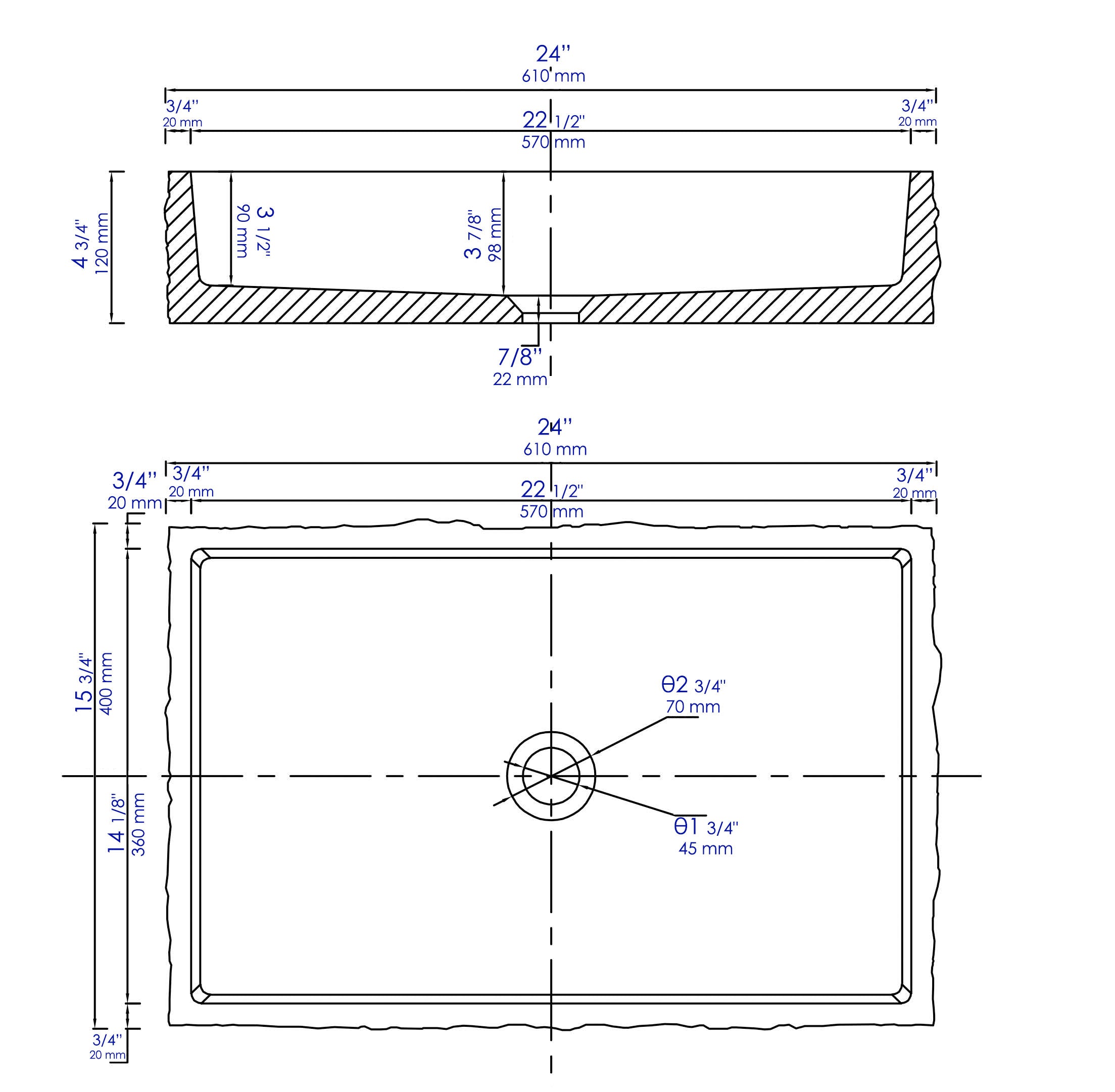 Alternative View of ALFI brand 24" x 15.6" Rectangle Above Mount Concrete Bathroom Sink, Gray Matte, No Faucet Hole, ABCO24R