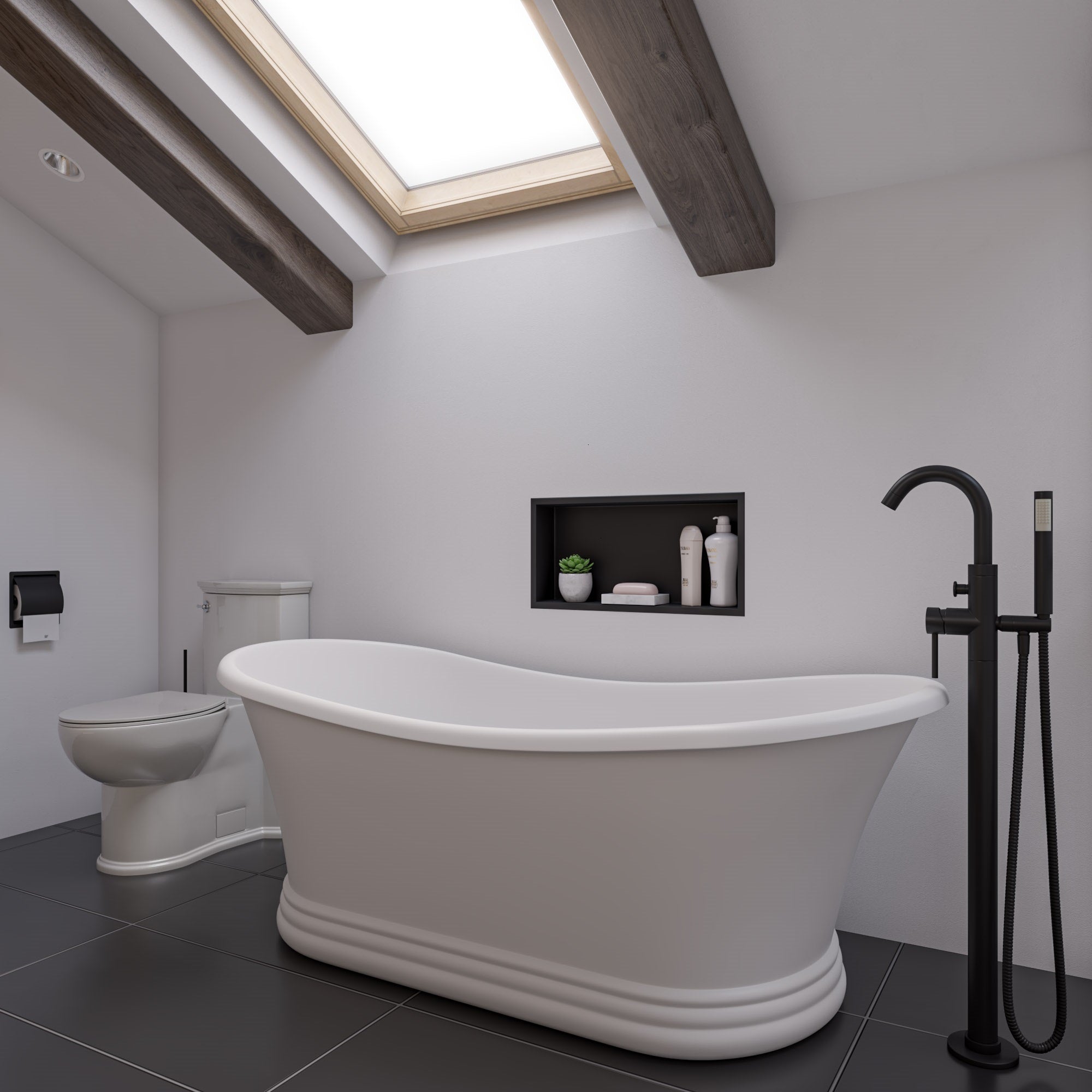 ALFI brand Brass, AB2534-BM Black Matte Single Lever Floor Mounted Tub Filler Mixer w Hand Held Shower Head