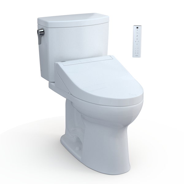 TOTO WASHLET+ Drake II 1G Two-Piece Elongated 1.0 GPF Toilet and WASHLET+ C5 Bidet Seat, Cotton White, Vitreous China|Plastic, MW4543084CUFG#01