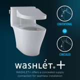 TOTO WASHLET+ UltraMax II One-Piece Elongated 1.28 GPF Toilet and WASHLET+ C5 Bidet Seat, Cotton White, Vitreous China|Plastic, MW6043084CEFG#01