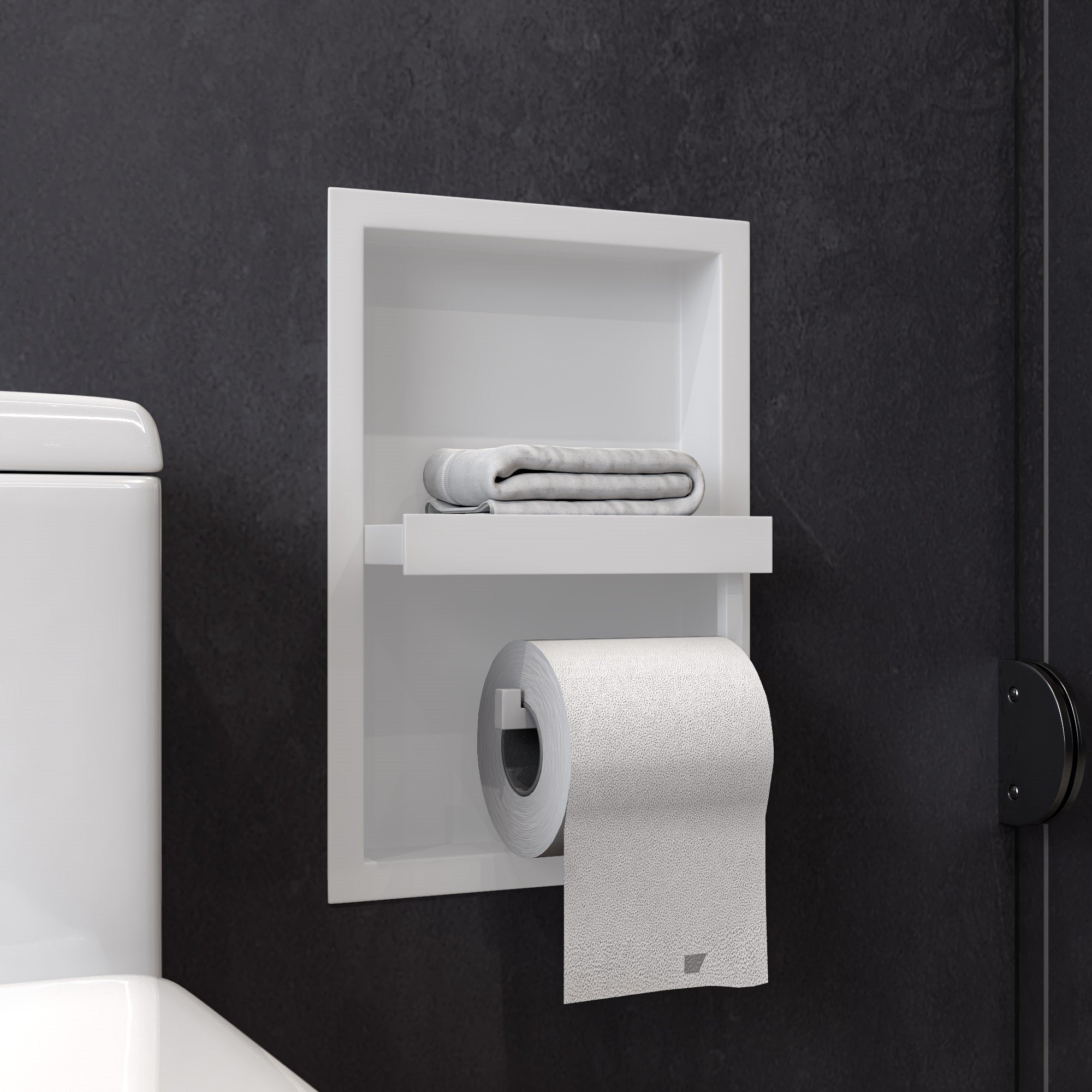 ALFI brand ABTPNC88-W White Matte Stainless Steel Recessed Toilet Paper Holder Niche, 19 Gauge