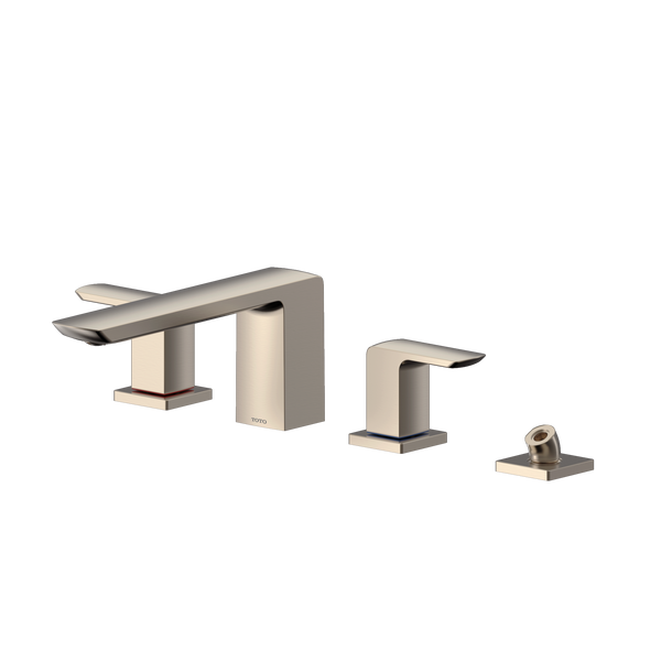 TOTO GR Two-Handle Deck-Mount Roman Tub Filler Trim with Handshower, Brushed Nickel, Brass, TBG02202U#BN