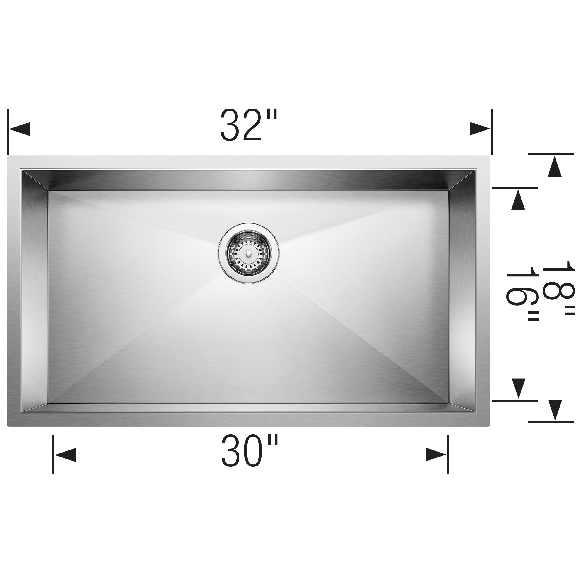 Blanco Quatrus 32" Undermount Stainless Steel Kitchen Sink, Satin Polish, 18 Gauge, No Faucet Hole, 443052