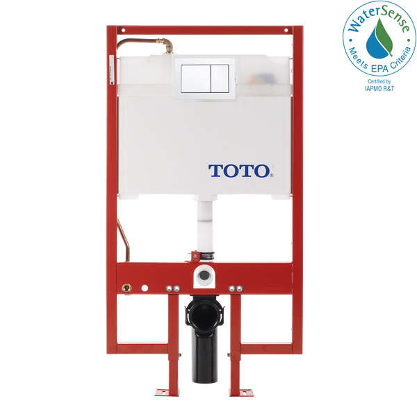 TOTO DuoFit In-Wall Dual Flush 0.9 and 1.6 GPF Tank System Copper Supply line and White Rectangular Push Plate, Stainless Steel, WT152800M#WH