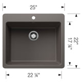 Blanco Liven 25" Dual Mount Silgranit Kitchen Sink, Volcano Gray, 1 Faucet Hole, 443224