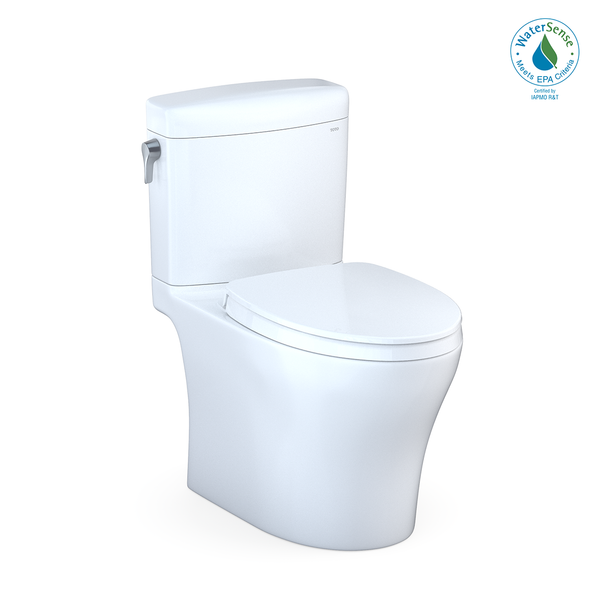 TOTO Aquia IV Cube Two-Piece Elongated Dual Flush 1.28 and 0.9 GPF Universal Height Toilet with CEFIONTECT, WASHLET+ Ready, Cotton White, Vitreous China, MS436124CEMFGN#01