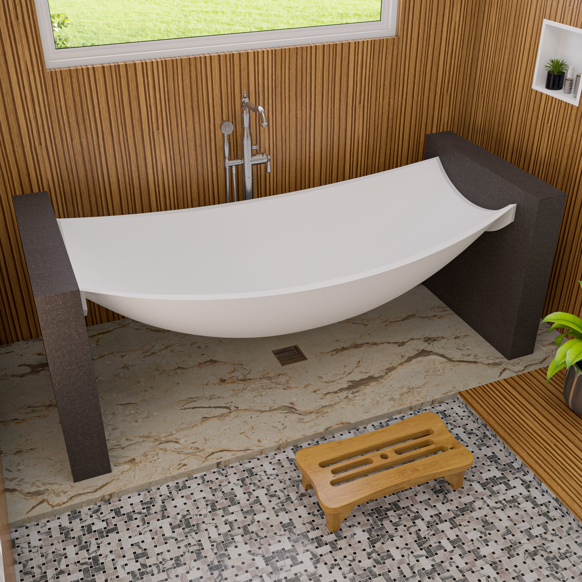 ALFI brand 71" Solid Surface Resin Free Standing Oval Bathtub, White Matte, HammockTub2-WM