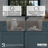 Karran 33" Drop In/Topmount Quartz Composite Kitchen Sink, 60/40 Double Bowl, Concrete, QT-610-CN