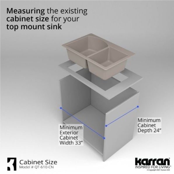 Karran 33" Drop In/Topmount Quartz Composite Kitchen Sink, 60/40 Double Bowl, Concrete, QT-610-CN