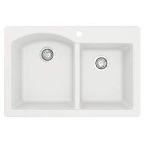 Alternate Image for Karran 33" Drop In/Topmount Quartz Composite Kitchen Sink, 60/40 Double Bowl, White, QT-610-WH