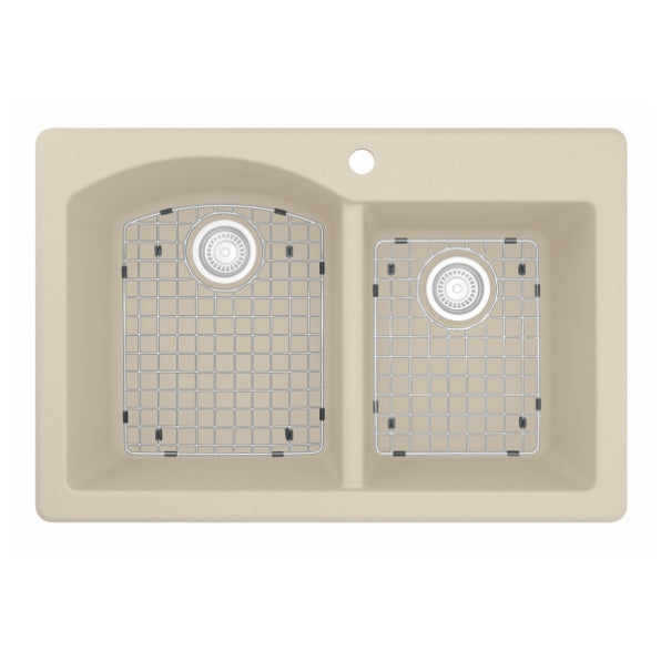 Karran 33" Drop In/Topmount Quartz Composite Kitchen Sink, 60/40 Double Bowl, Bisque, QT-610-BI-PK1