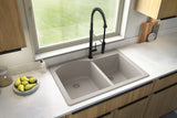 Karran 33" Drop In/Topmount Quartz Composite Kitchen Sink, 60/40 Double Bowl, Concrete, QT-610-CN-PK1