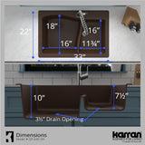Karran 33" Drop In/Topmount Quartz Composite Kitchen Sink, 60/40 Double Bowl, Brown, QT-630-BR
