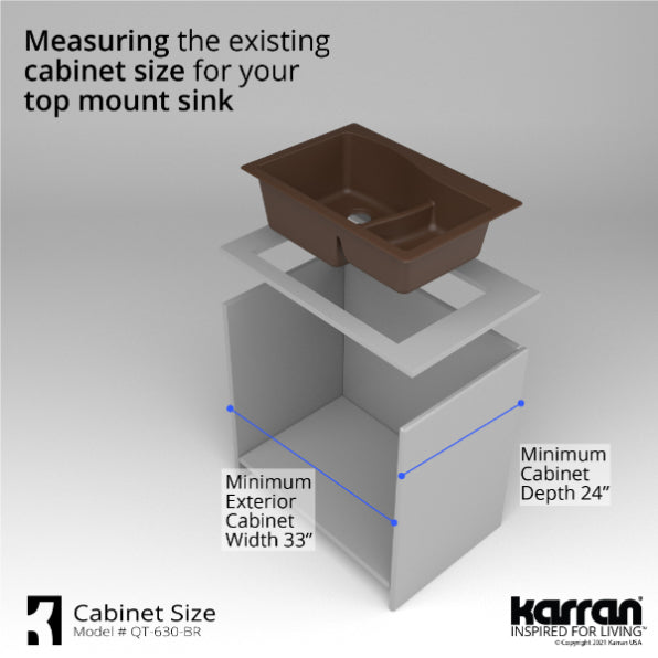 Karran 33" Drop In/Topmount Quartz Composite Kitchen Sink, 60/40 Double Bowl, Brown, QT-630-BR
