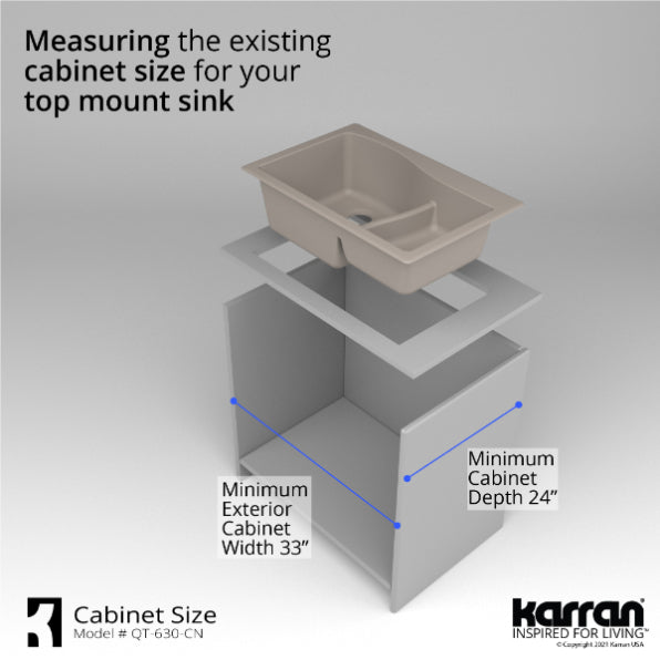 Karran 33" Drop In/Topmount Quartz Composite Kitchen Sink, 60/40 Double Bowl, Concrete, QT-630-CN