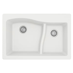 Alternate Image for Karran 33" Drop In/Topmount Quartz Composite Kitchen Sink, 60/40 Double Bowl, White, QT-630-WH