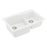 Karran 33" Drop In/Topmount Quartz Composite Kitchen Sink, 60/40 Double Bowl, White, QT-630-WH