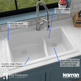 Karran 33" Drop In/Topmount Quartz Composite Kitchen Sink, 60/40 Double Bowl, White, QT-630-WH