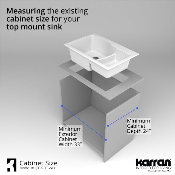 Karran 33" Drop In/Topmount Quartz Composite Kitchen Sink, 60/40 Double Bowl, White, QT-630-WH