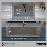 Karran 33" Drop In/Topmount Quartz Composite Kitchen Sink, Concrete, QT-670-CN-PK1
