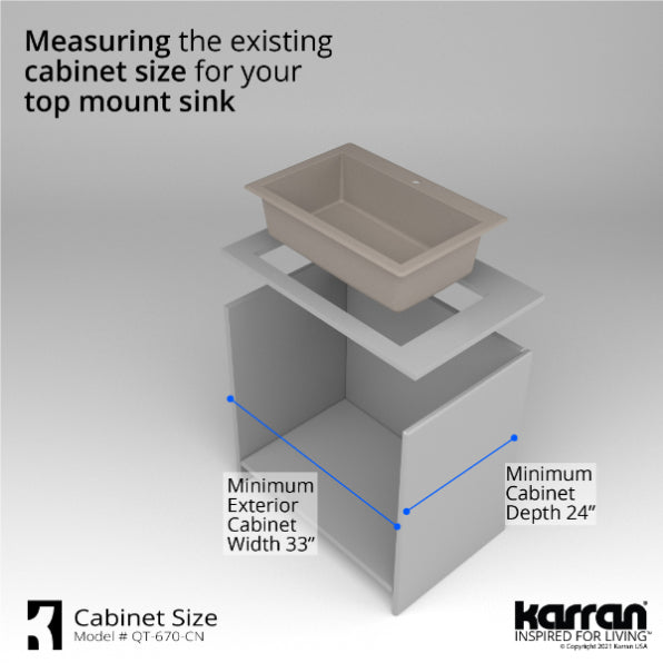 Karran 33" Drop In/Topmount Quartz Composite Kitchen Sink, Concrete, QT-670-CN