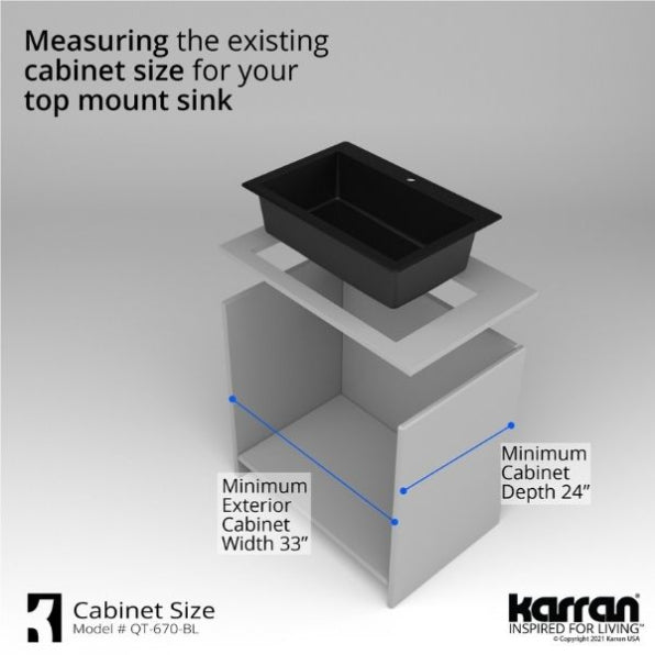 Karran 33" Drop In/Topmount Quartz Composite Kitchen Sink, Black, QT-670-BL-PK1