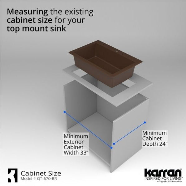 Karran 33" Drop In/Topmount Quartz Composite Kitchen Sink, Brown, QT-670-BR
