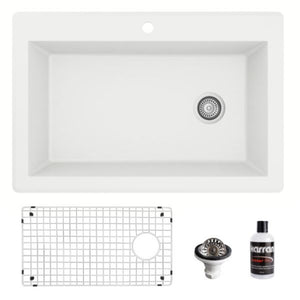 Alternate Image for Karran 33" Drop In/Topmount Quartz Composite Kitchen Sink, White, QT-670-WH-PK1