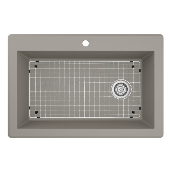 Karran 33" Drop In/Topmount Quartz Composite Kitchen Sink, Concrete, QT-670-CN-PK1