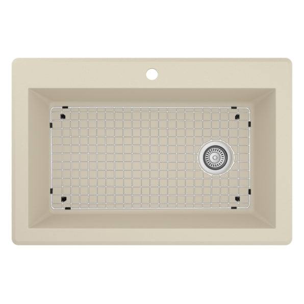 Karran 33" Drop In/Topmount Quartz Composite Kitchen Sink, Bisque, QT-670-BI-PK1