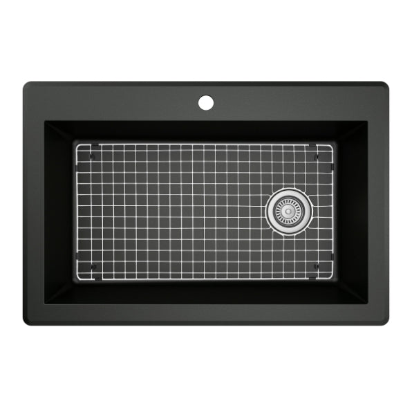 Karran 33" Drop In/Topmount Quartz Composite Kitchen Sink, Black, QT-670-BL-PK1