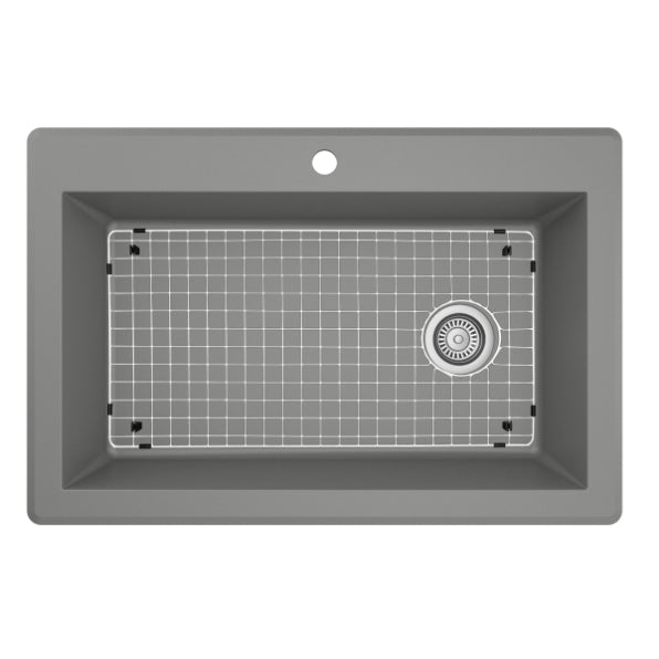 Karran 33" Drop In/Topmount Quartz Composite Kitchen Sink, Grey, QT-670-GR-PK1