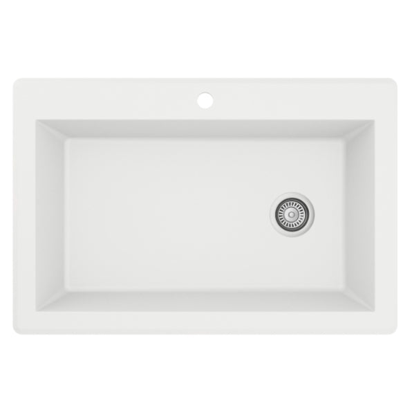 Karran 33" Drop In/Topmount Quartz Composite Kitchen Sink, White, QT-670-WH-PK1