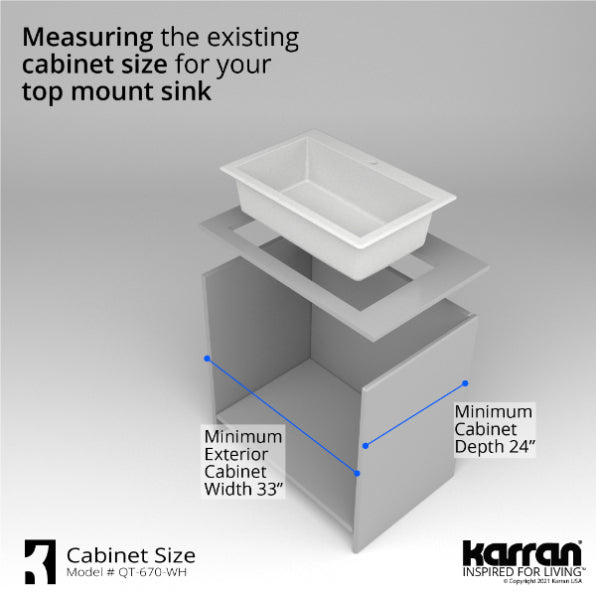 Karran 33" Drop In/Topmount Quartz Composite Kitchen Sink, White, QT-670-WH-PK1