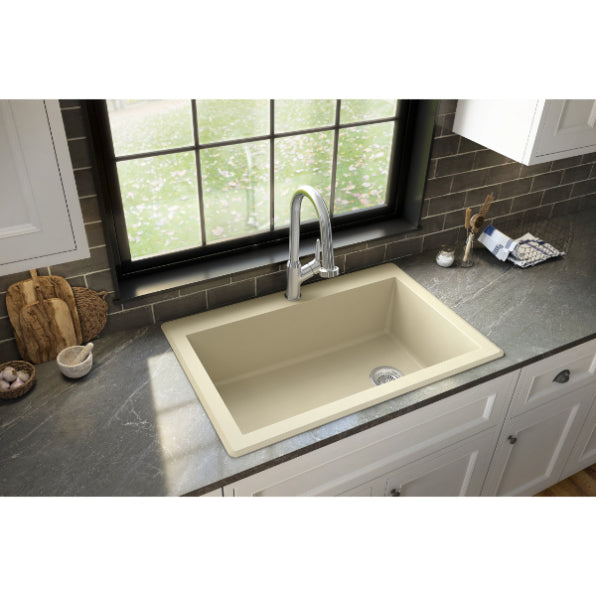 Karran 33" Drop In/Topmount Quartz Composite Kitchen Sink, Bisque, QT-670-BI