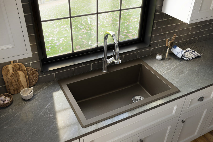 Karran 33" Drop In/Topmount Quartz Composite Kitchen Sink, Brown, QT-670-BR
