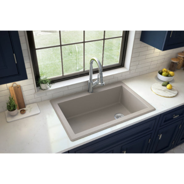 Karran 33" Drop In/Topmount Quartz Composite Kitchen Sink, Concrete, QT-670-CN