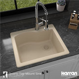 Karran 25" Drop In/Topmount Quartz Composite Kitchen Sink, Bisque, QT-671-BI-PK1